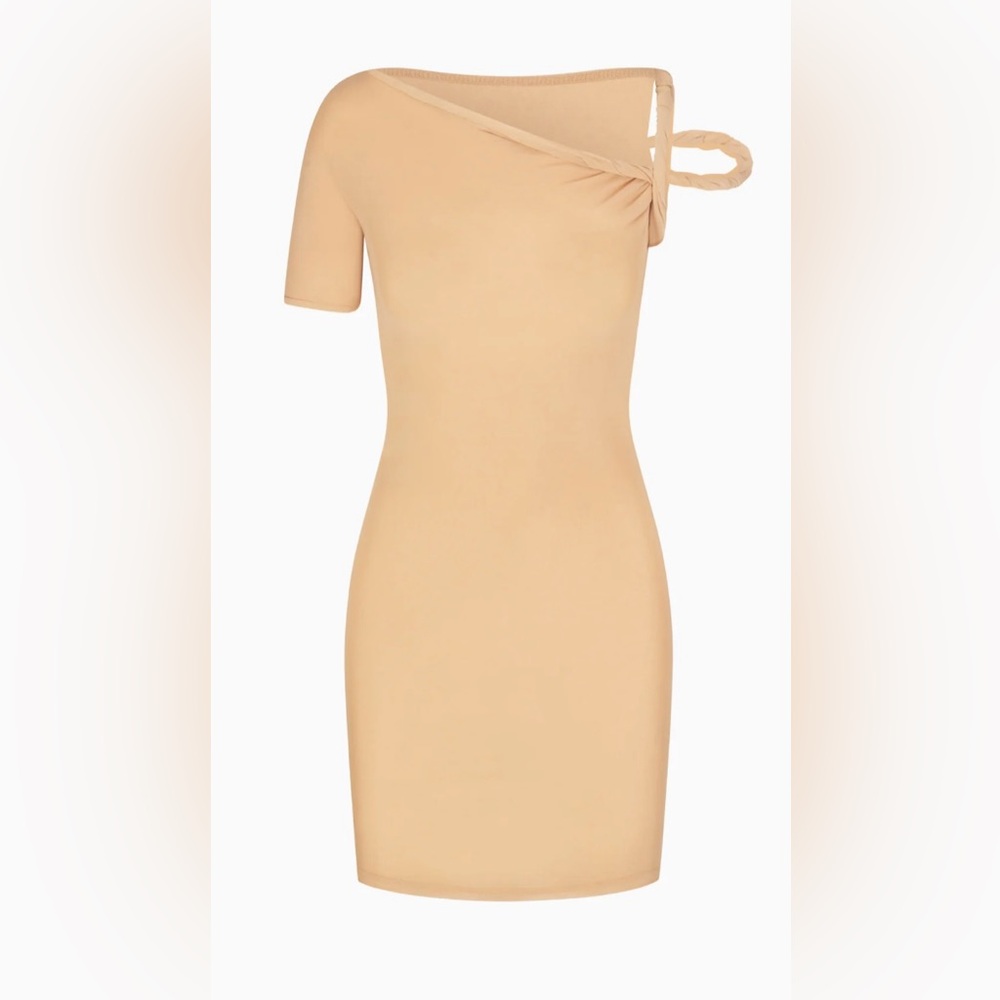 KYLIE JENNER MESH STRETCH TWIST MINI DRESS | NUDE